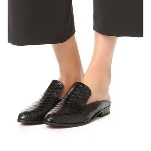 Robert Clergerie Snake Embossed Black Mules